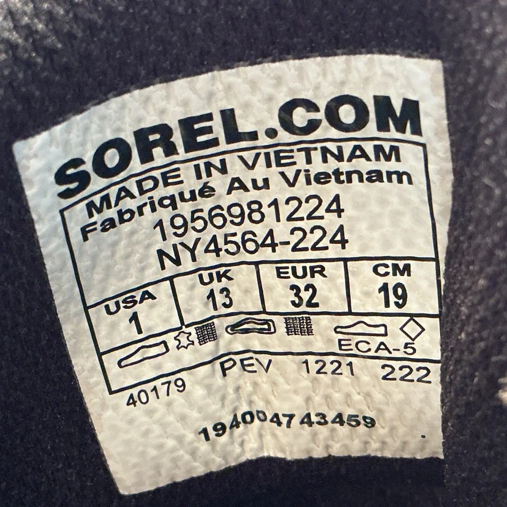 Sorel Out N About III Conquest Kids Waterproof Boots Elk Black NY4564-224 Size 1